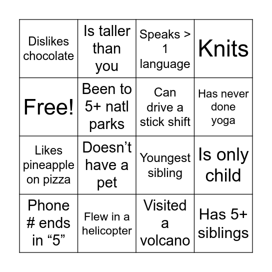 Who Am I? Bingo Card