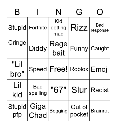CommentsBingo Card