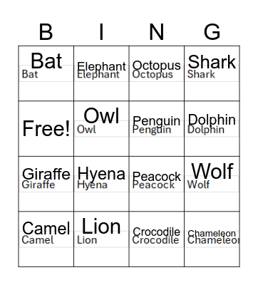 Animal Trivia Bingo Card