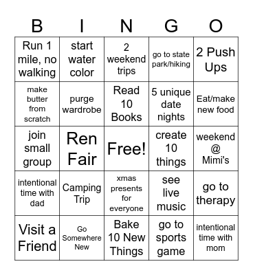 Bethany's 2026 Resolution BINGO Card