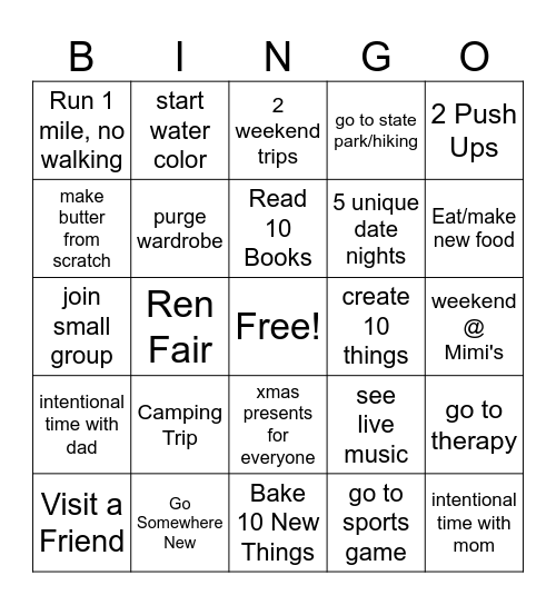Bethany's 2026 Resolution BINGO Card