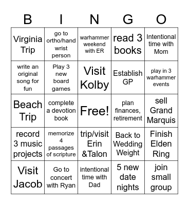 Will's 2026 Resolution BINGO Card