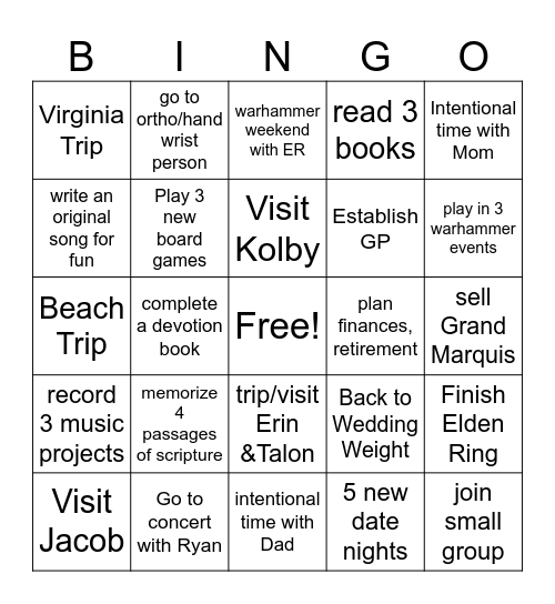 Will's 2026 Resolution BINGO Card