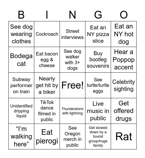 New York Bingo Card