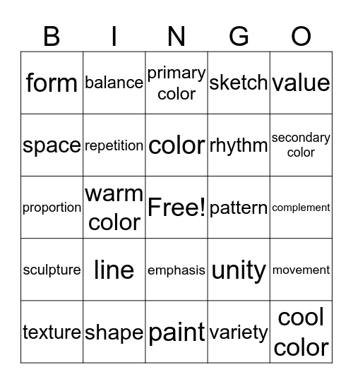 Art Bingo Card