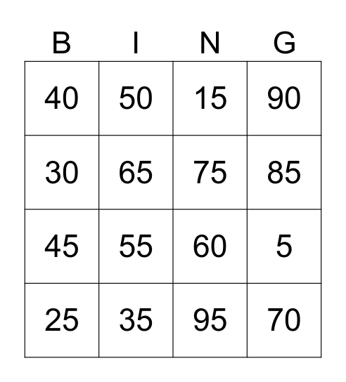 BINGLOW Bingo Card