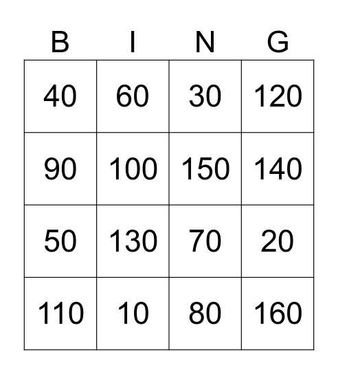 BINGLOW Bingo Card