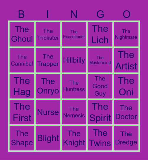 DBD Killer Bingo Card