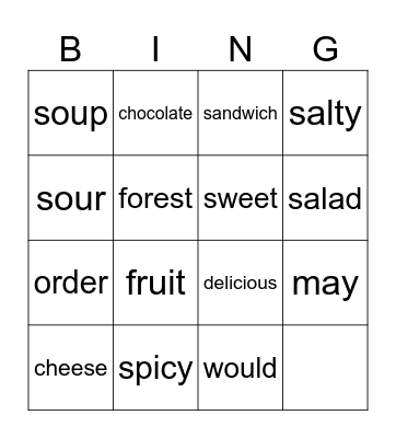 LESSON 2. BINGO GAME Bingo Card