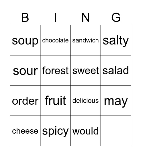 LESSON 2. BINGO GAME Bingo Card