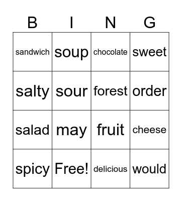 LESSON 2. BINGO GAME Bingo Card
