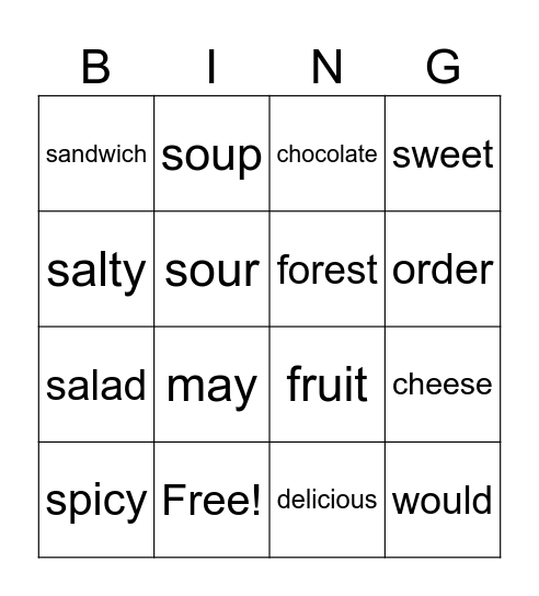 LESSON 2. BINGO GAME Bingo Card