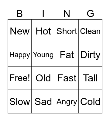 Comparative adjectives Bingo Card