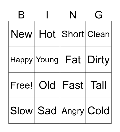 Comparative adjectives Bingo Card