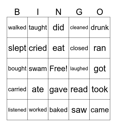 Cross out the Verb 2 Bingo Card