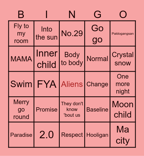 @Joonlildimples_ Bingo Card