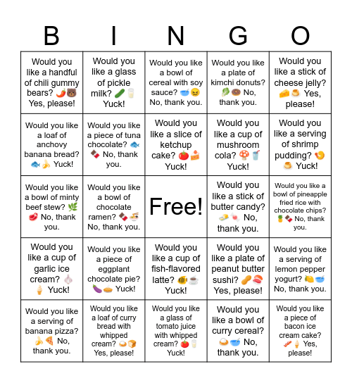 B8 B18 Would you like a slice of natto cookies? 🤢🍪 Bingo Card