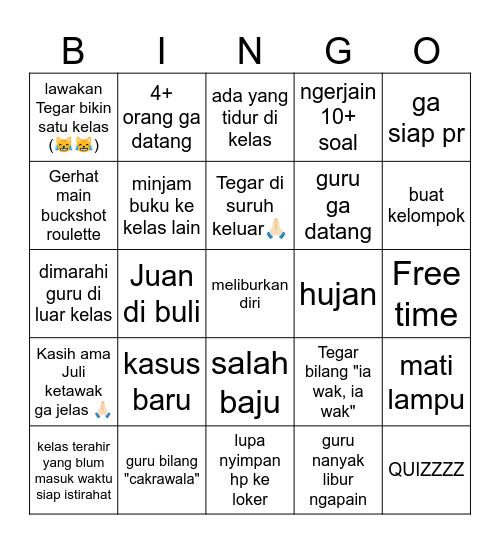 masuk sekolah Bingo Card