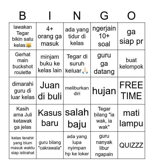 masuk sekolah lagi Bingo Card