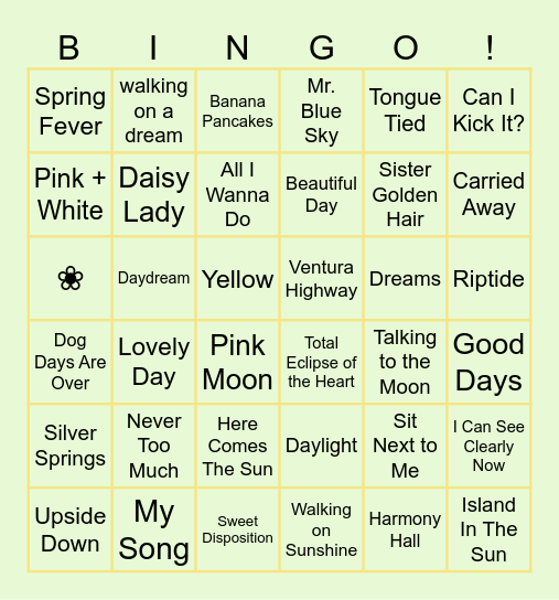 Songs about Spring/Eclipse ! Bingo Card