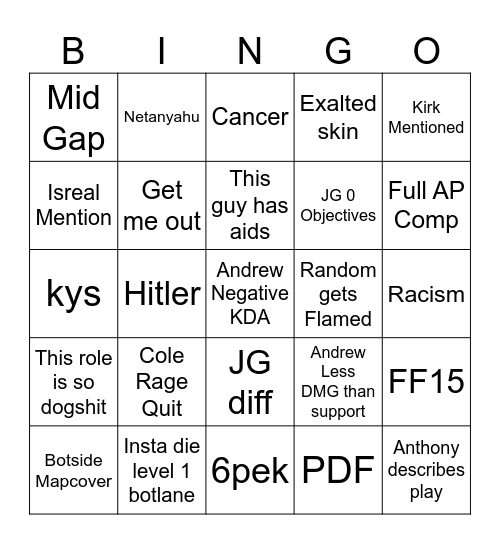 Untitled Bingo Card