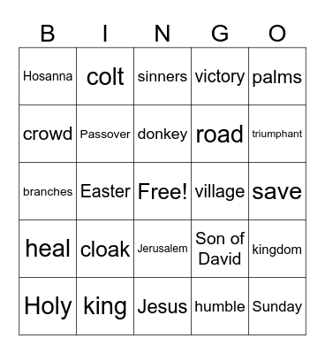 Palm Sunday Bingo Card