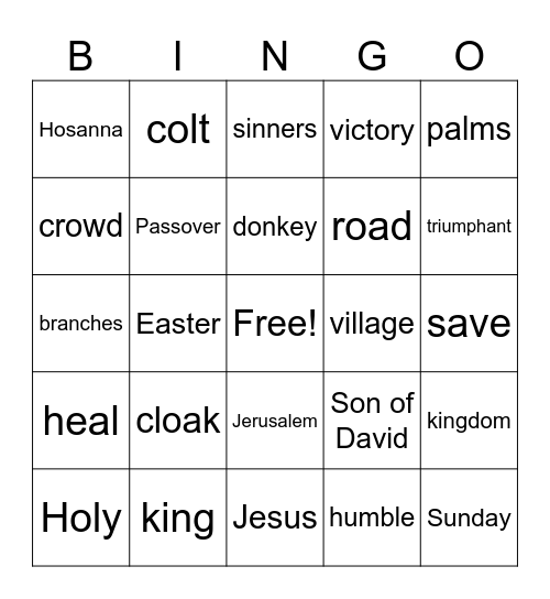 Palm Sunday Bingo Card