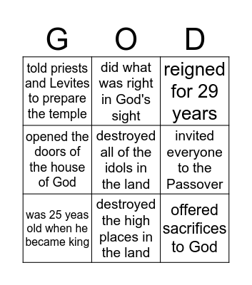 Good King Hezekiah Bingo Card