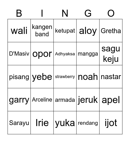 Duhita's Bingo Card