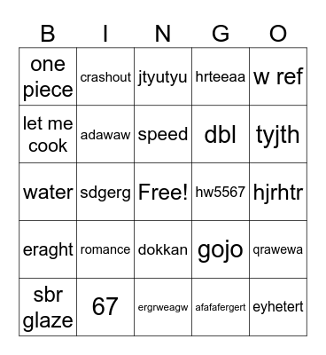 anime Bingo Card