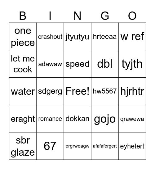 anime Bingo Card
