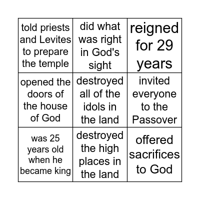 Good King Hezekiah Bingo Card