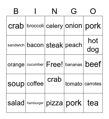 French Food Cognates Bingo Card