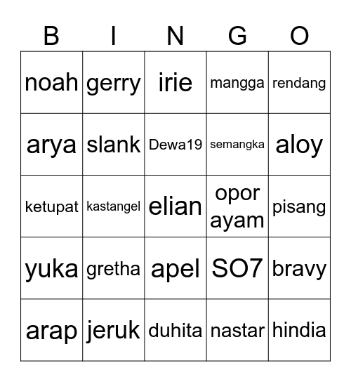 Gretha Bingo Card