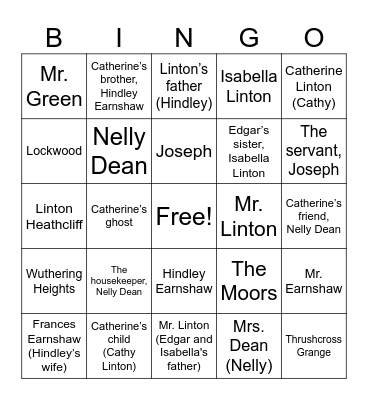 Wuthering Heights Bingo Card