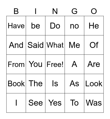 Heart Words Bingo Card