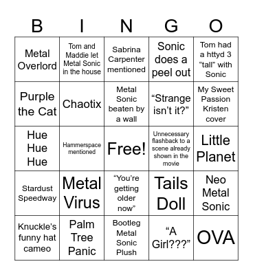 Sonic 4 Predictions Bingo Card
