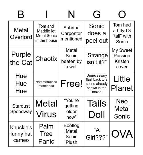 Sonic 4 Predictions Bingo Card