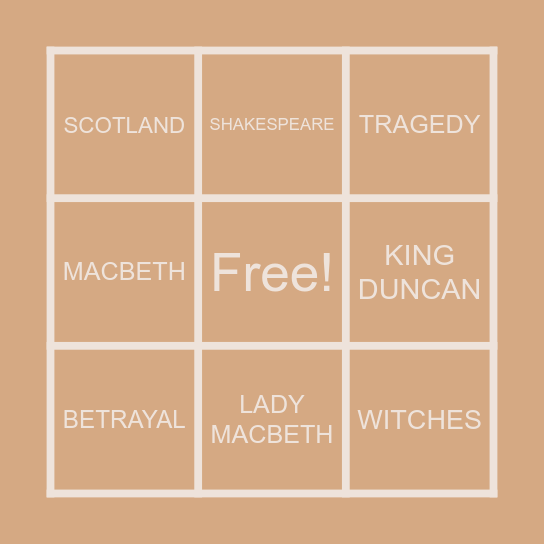 Macbeth Bingo Card