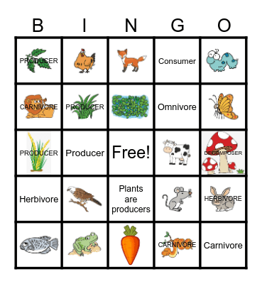 Food Chain Bingo Card