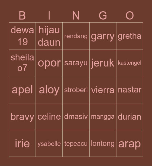 NONIE Bingo Card