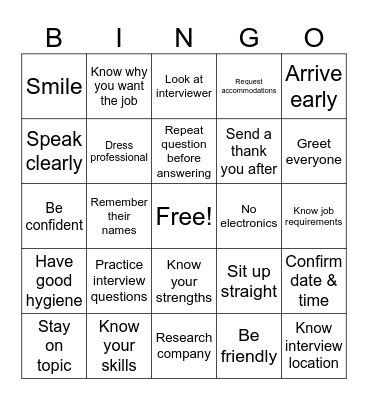 Interview Bingo Card