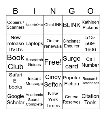 CinState Staff Library Intro Bingo Card