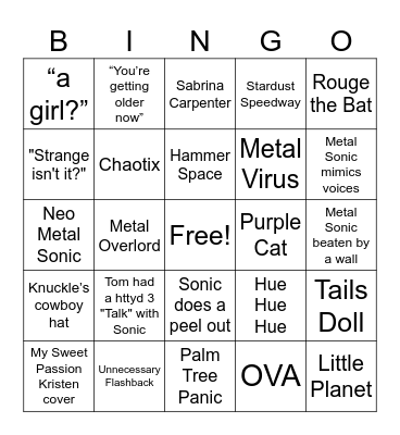 Sonic 4 Predictions Bingo Card