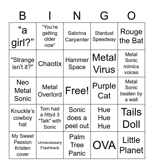 Sonic 4 Predictions Bingo Card
