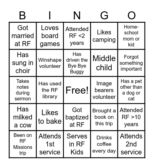 Rich Fork Connections Bingo Card