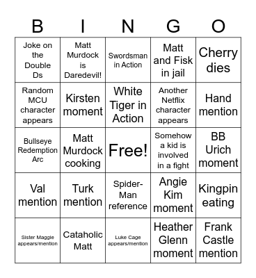 Daredevil Born Again Season 2 Bingo Card