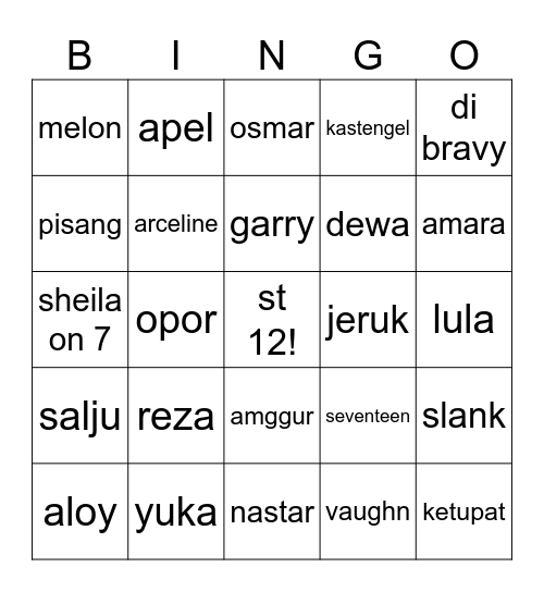 Untitled Bingo Card