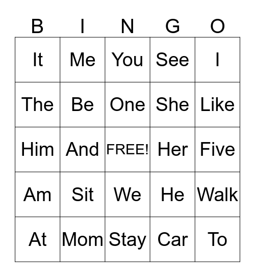 "Sight Word" Bingo Card