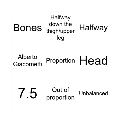 Year 7 - Bodies Bingo Card